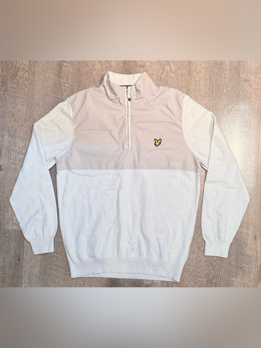Lyle & Scott Men’s M Quarter Zip Color Block Pullover Beige Taupe Sweater